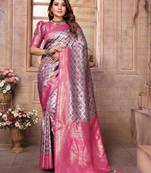 Rani pink banarasi chaturi silk blend with weaving saree with blouse