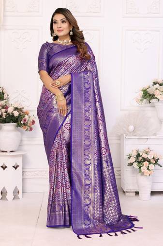 Royal blue banarasi chaturi silk blend with weaving saree with blouse