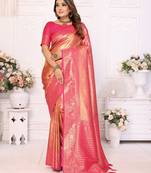 Light orange tissue silk blend with butti weaving saree with blouse