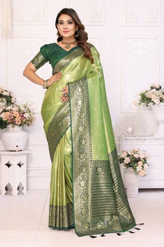 Light green tissue silk with butti weaving saree with blouse
