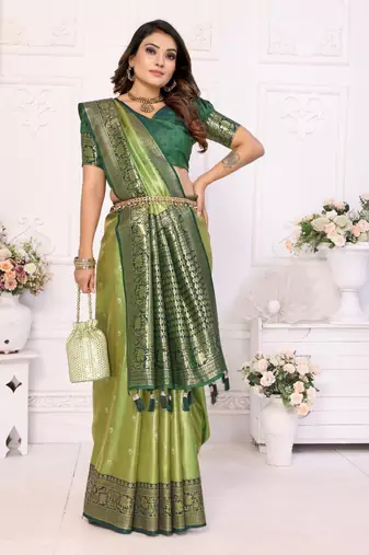 Light green tissue silk blend with butti weaving saree with blouse