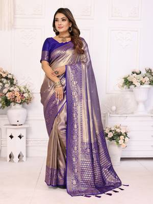 Lavender tissue silk blend with butti weaving saree with blouse 1