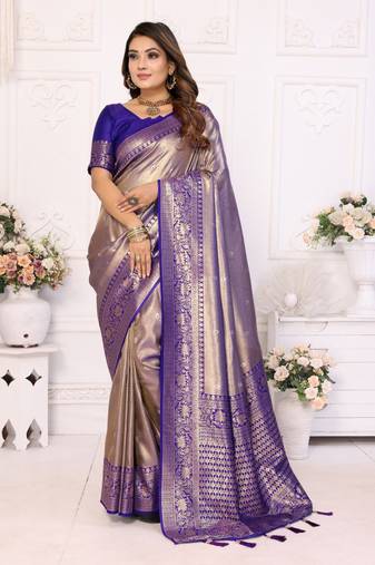 Lavender tissue silk with butti weaving saree with blouse
