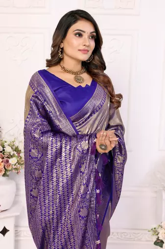 Lavender tissue silk blend with butti weaving saree with blouse
