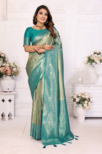 Blue tissue silk with butti weaving saree with blouse