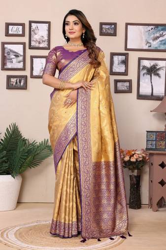 Cream tissue silk with jaal  weaving saree with blouse
