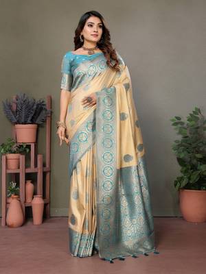 Light blue viscose silk blend with butties weaving saree with blouse 1