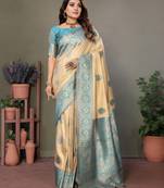 Light blue viscose silk blend with butties weaving saree with blouse