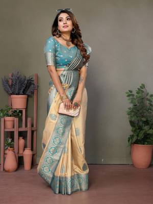 Light blue viscose silk blend with butties weaving saree with blouse 2