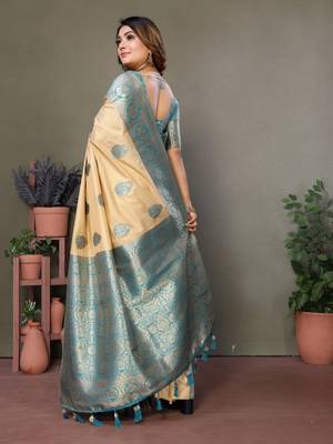 Light blue viscose silk blend with butties weaving saree with blouse 3