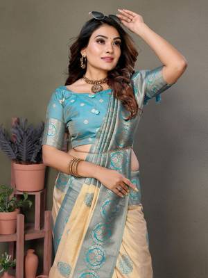 Light blue viscose silk blend with butties weaving saree with blouse 4