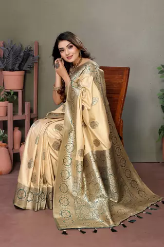 Dark green viscose silk blend with butties weaving saree with blouse