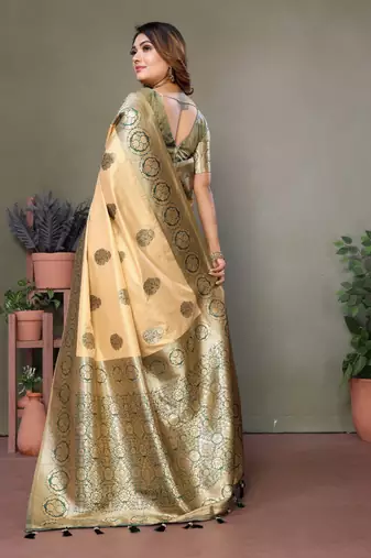 Dark green viscose silk blend with butties weaving saree with blouse
