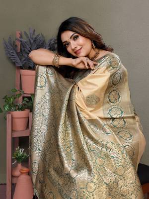 Dark green viscose silk blend with butties weaving saree with blouse 4