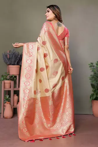 Baby pink viscose silk blend with butties weaving saree with blouse