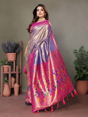 Lavender tissue silk blend with paithani woven saree with blouse 2
