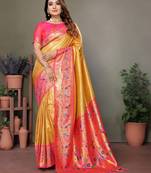 Dark golden tissue silk blend with paithani woven saree with blouse