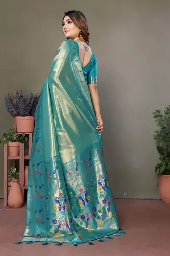 Blue tissue silk blend with paithani woven saree with blouse