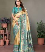Cream tissue silk blend with paithani woven saree with blouse