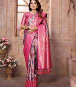 Rani pink banarasi chaturi silk blend with jari weaving saree with blouse