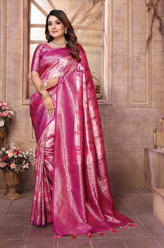 Purple banarasi chaturi silk with jari weaving saree with blouse