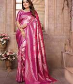 Purple banarasi chaturi silk blend with jari weaving saree with blouse