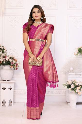 Purple silk with zari weaving saree with blouse