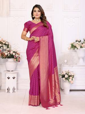 Purple silk blend with zari weaving saree with blouse 2
