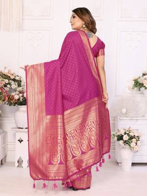 Purple silk blend with zari weaving saree with blouse 3