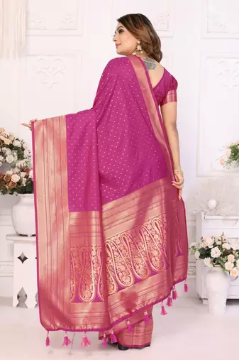Purple silk blend with zari weaving saree with blouse