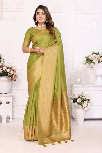Green silk with zari weaving saree with blouse