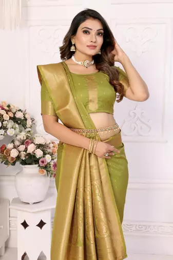 Green silk blend with zari weaving saree with blouse