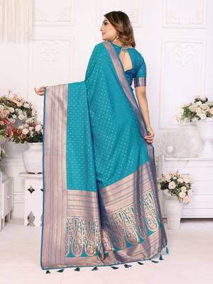 Blue silk blend with zari weaving saree with blouse 3