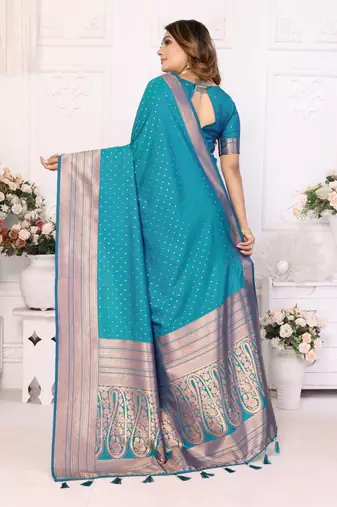 Blue silk blend with zari weaving saree with blouse
