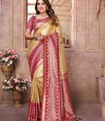 Cream tissue silk with weaving saree with blouse
