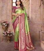 Light green tissue silk with weaving saree with blouse