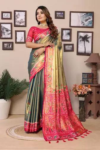 Mehendi tissue silk with weaving saree with blouse