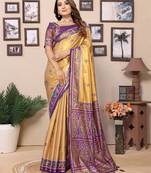 Golden tissue silk blend with weaving saree with blouse