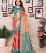 Orange tissue silk blend with weaving saree with blouse