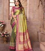 Light green tissue silk blend with weaving saree with blouse
