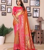 Orange tissue silk blend with weaving saree with blouse