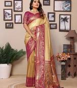 Golden tissue silk blend with weaving saree with blouse