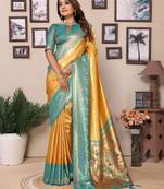 Dark golden tissue silk blend with weaving saree with blouse