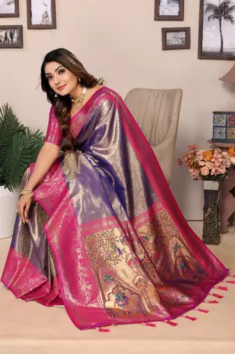 Light blue tissue silk blend with weaving saree with blouse