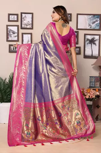 Light blue tissue silk blend with weaving saree with blouse