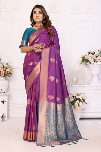 Purple weaving saree with blouse