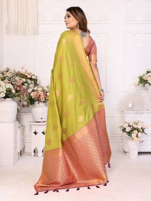 Light green weaving saree with blouse 3