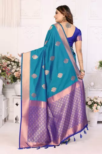 Dark blue weaving saree with blouse