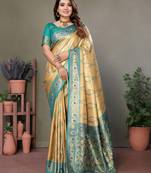 Golden tissue silk blend with weaving saree with blouse