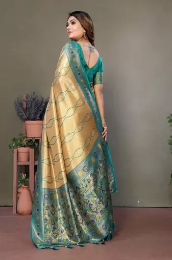 Golden tissue silk blend with weaving saree with blouse